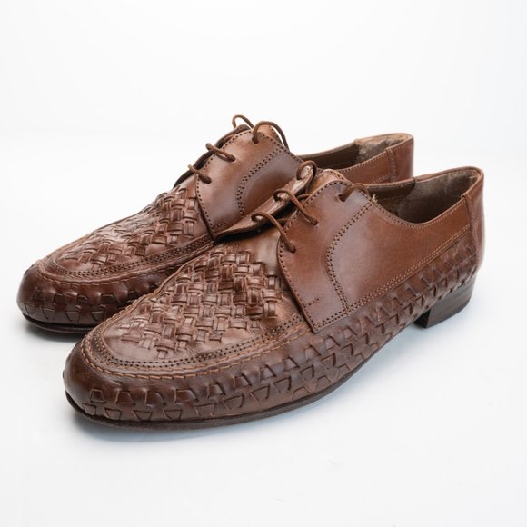 BRECOS Made in Italy Cognac brown woven leather oxfords dress shoe size 43 - Picture 5 of 11